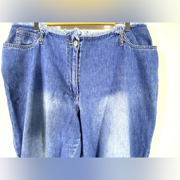 Vintage Frayed and Studded Wide Leg Denim Jeans Size 18 Faded Distressed Worn in - Picture 10 of 10
